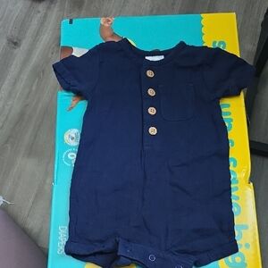 Navy Blue Baby Romper with Wooden Color Buttons